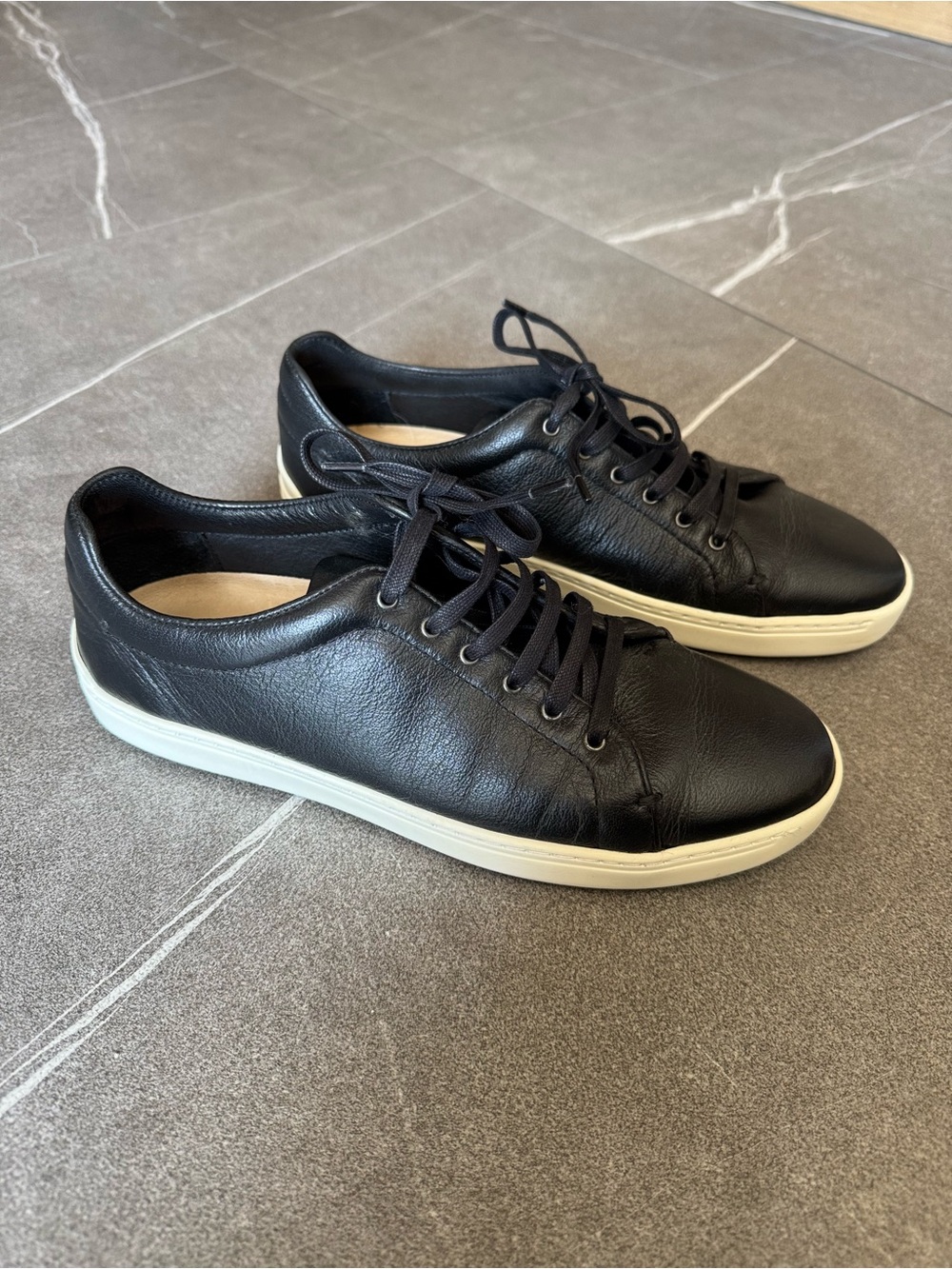 rag & bone Black Leather Low-Top Sneakers with Cream Sole